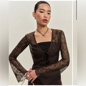 Reformation Kristin Brown Lace Top
